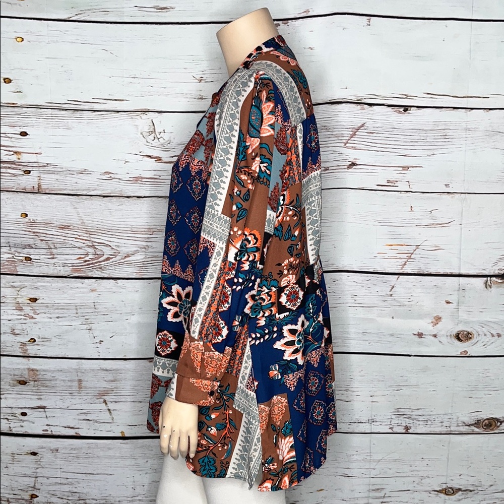 Tolani Collection Size XL Patchwork Print Henley Tunic Blouse Top - Picture 3 of 6